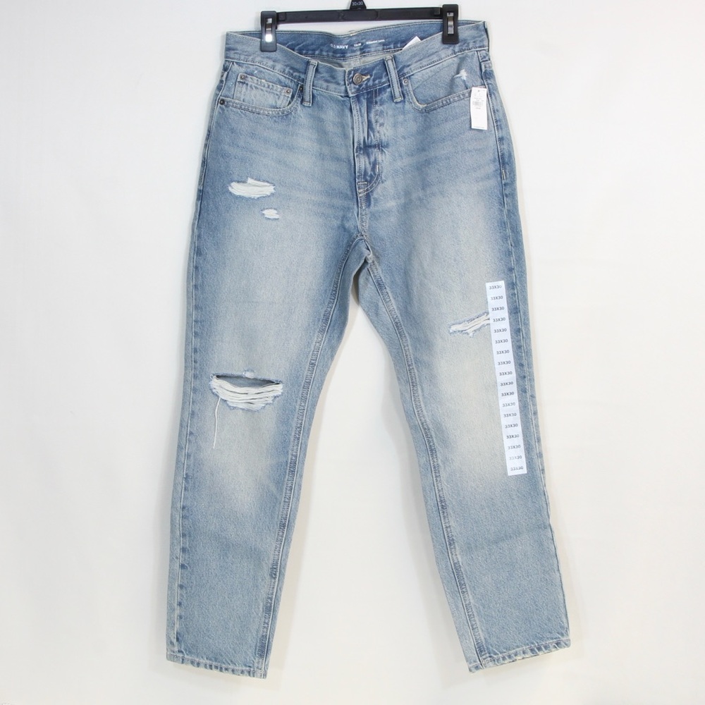 Old Navy Men's Faded Straight Fit Ripped Light Wash Blue Jeans NWT